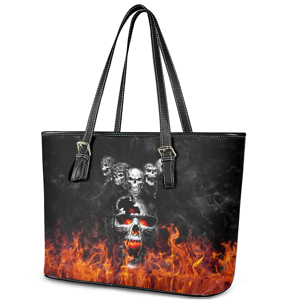 Flaming Skull Hoodie Leather Tote Bag Spectral Pyre - Wonder Print Shop