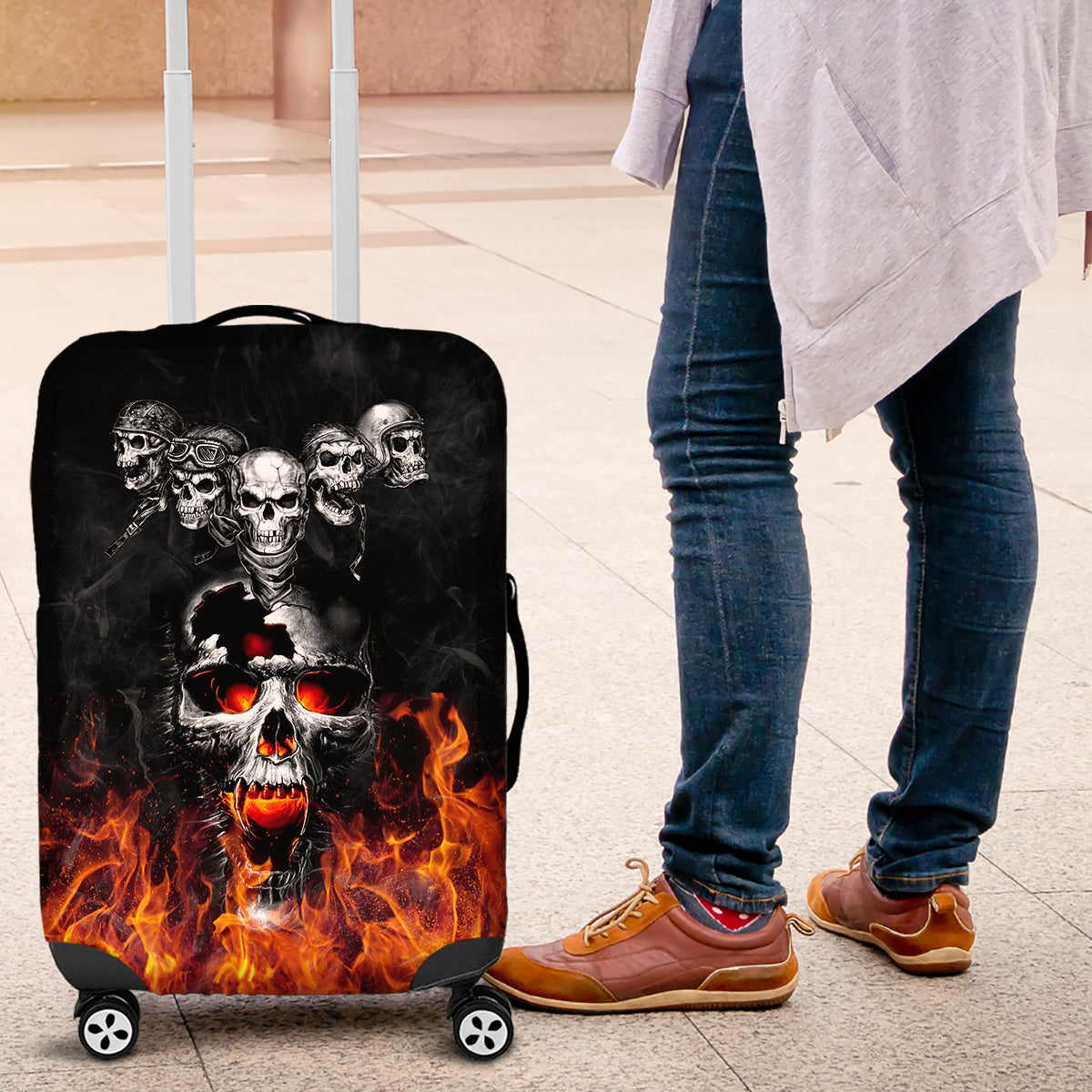 Flaming Skull Hoodie Luggage Cover Spectral Pyre - Wonder Print Shop