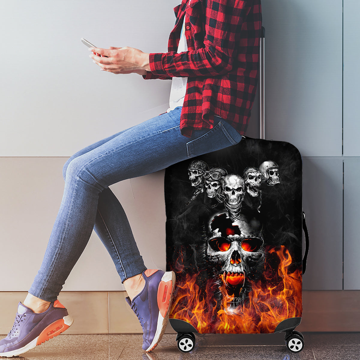 Flaming Skull Hoodie Luggage Cover Spectral Pyre - Wonder Print Shop