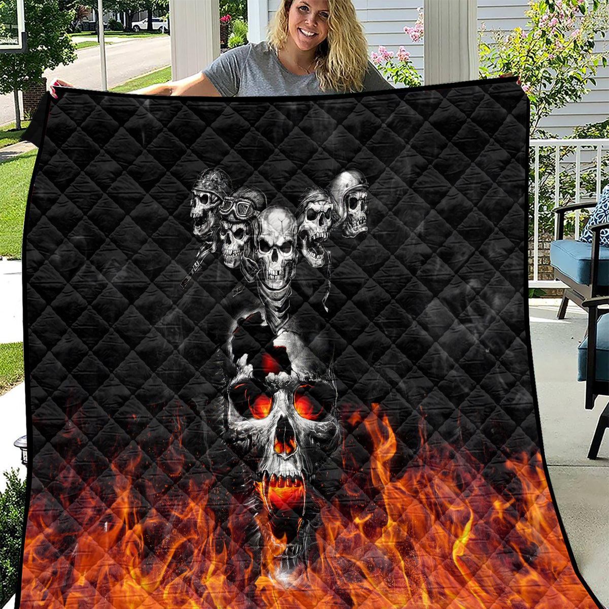 Flaming Skull Hoodie Quilt Spectral Pyre - Wonder Print Shop
