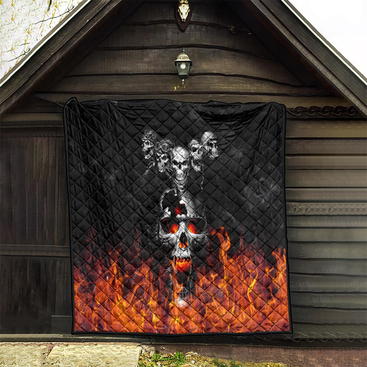 Flaming Skull Hoodie Quilt Spectral Pyre - Wonder Print Shop