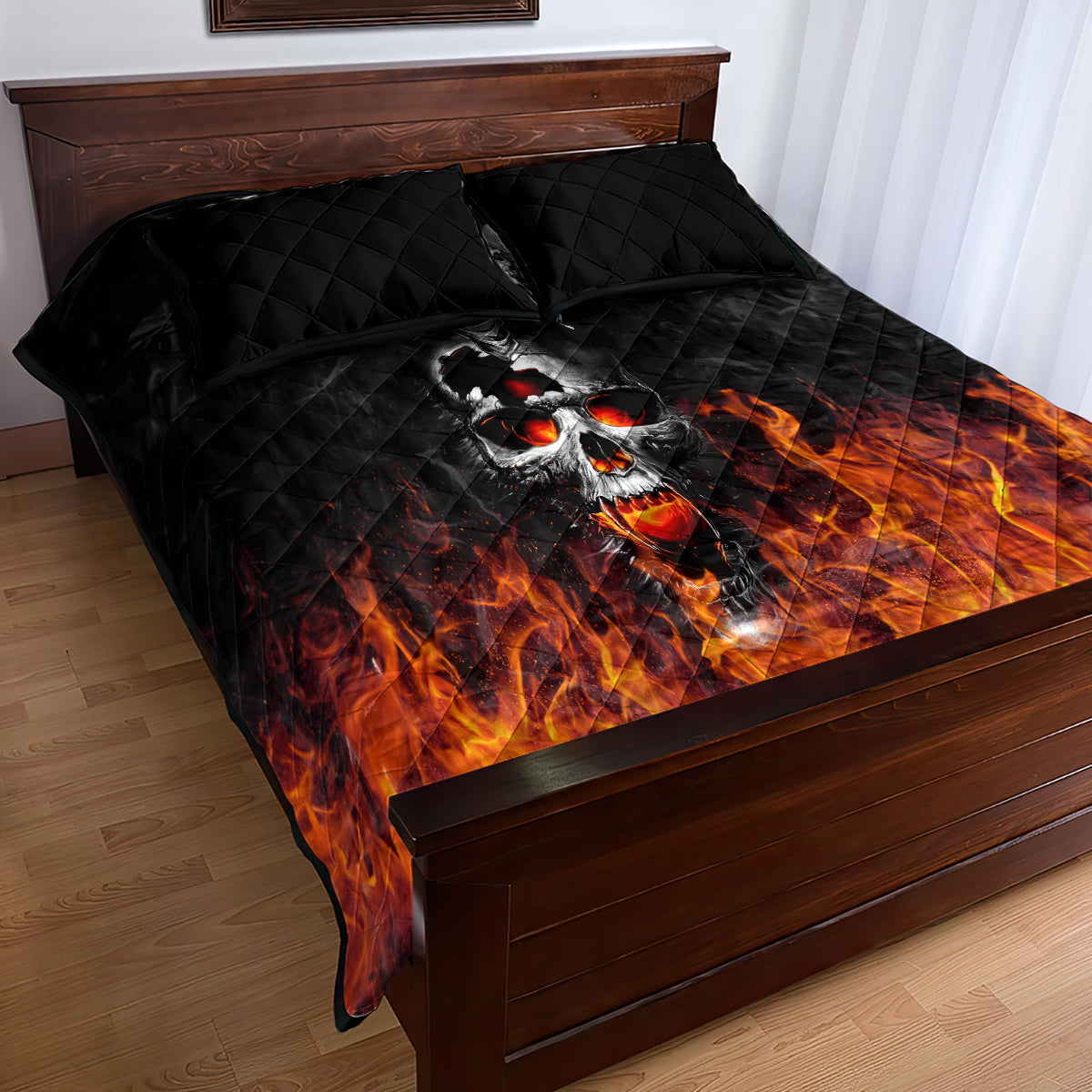 Flaming Skull Hoodie Quilt Bed Set Spectral Pyre - Wonder Print Shop