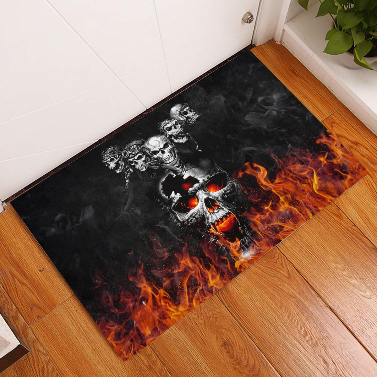 Flaming Skull Hoodie Rubber Doormat Spectral Pyre - Wonder Print Shop