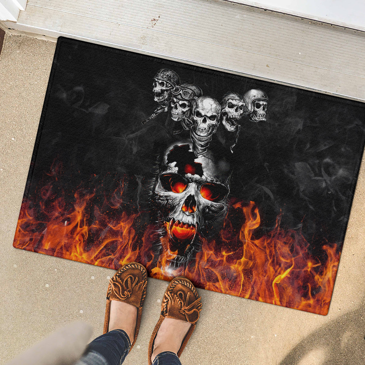 Flaming Skull Hoodie Rubber Doormat Spectral Pyre - Wonder Print Shop