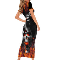 Flaming Skull Hoodie Short Sleeve Bodycon Dress Spectral Pyre - Wonder Print Shop