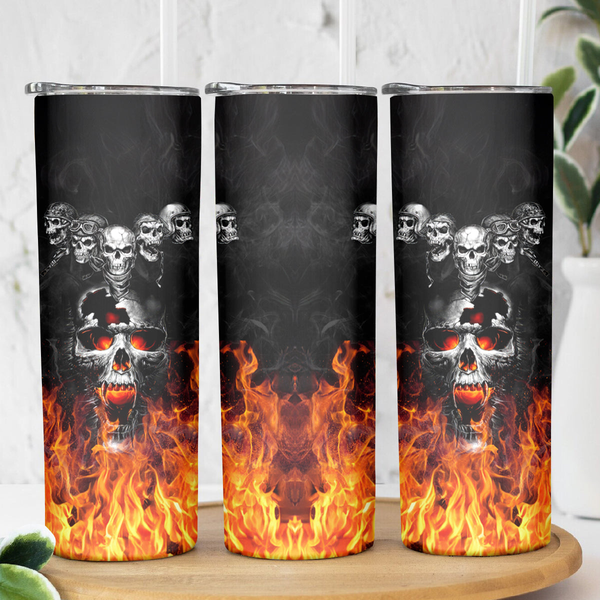 Flaming Skull Hoodie Skinny Tumbler Spectral Pyre - Wonder Print Shop