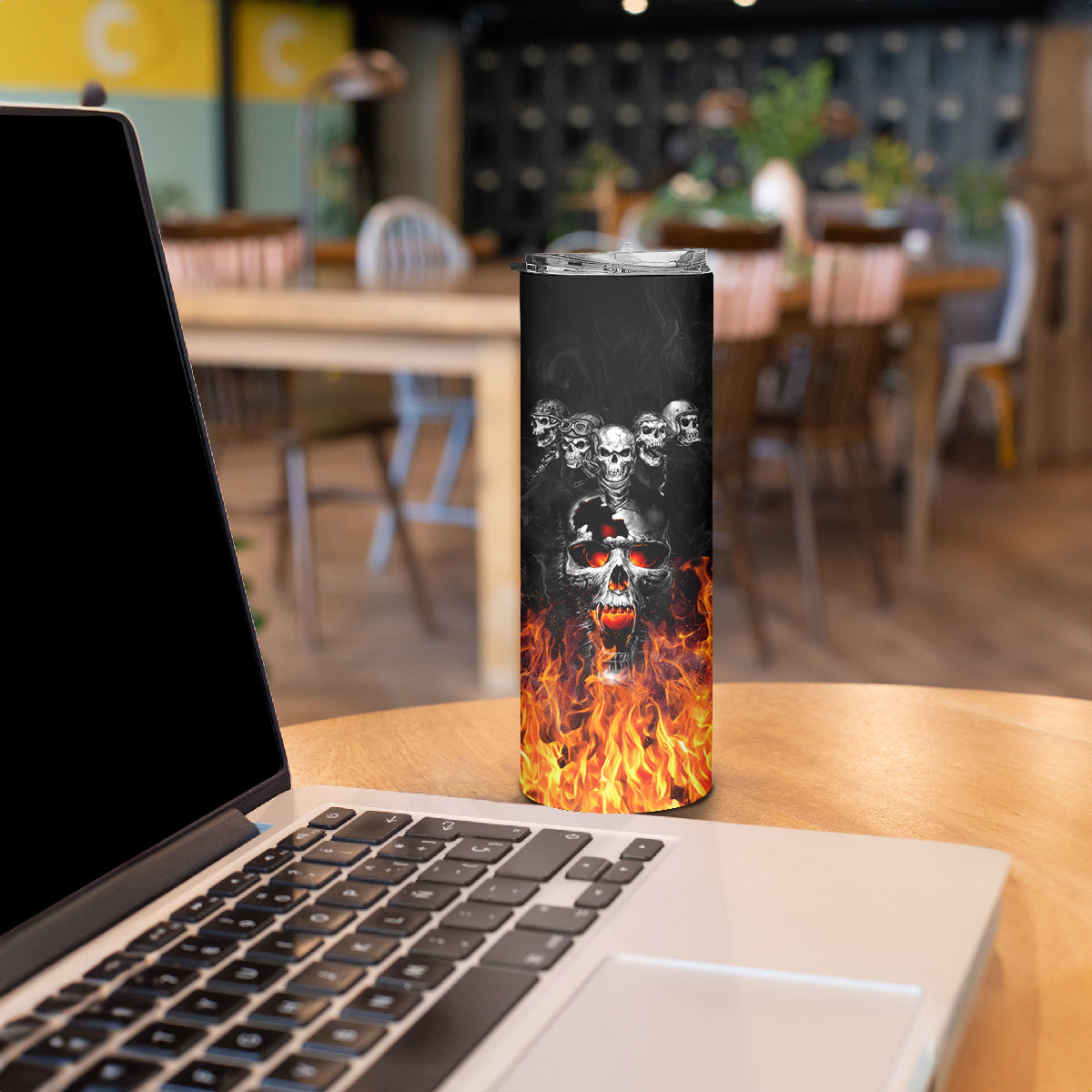 Flaming Skull Hoodie Skinny Tumbler Spectral Pyre - Wonder Print Shop