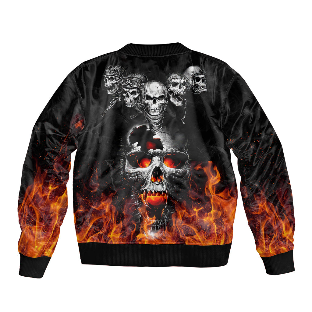 Flaming Skull Hoodie Sleeve Zip Bomber Jacket Spectral Pyre - Wonder Print Shop