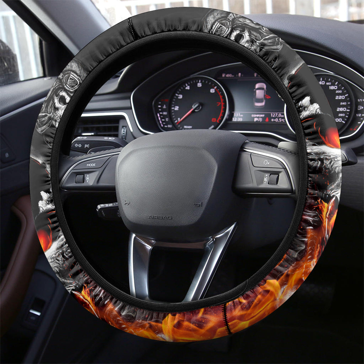 Flaming Skull Hoodie Steering Wheel Cover Spectral Pyre - Wonder Print Shop