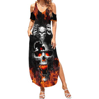 Flaming Skull Hoodie Summer Maxi Dress Spectral Pyre - Wonder Print Shop