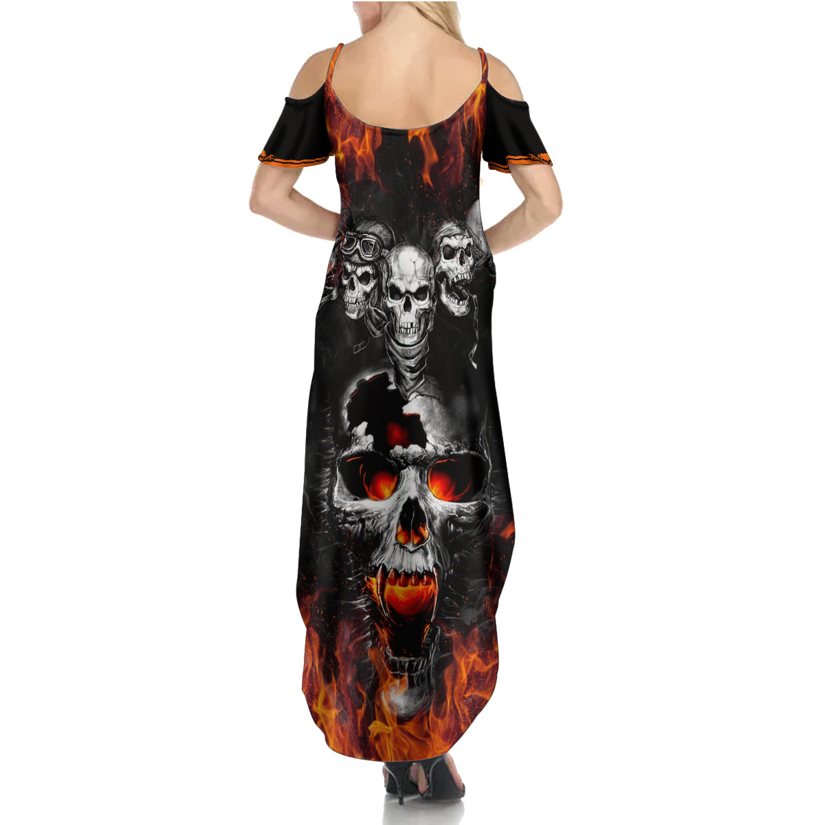 Flaming Skull Hoodie Summer Maxi Dress Spectral Pyre - Wonder Print Shop