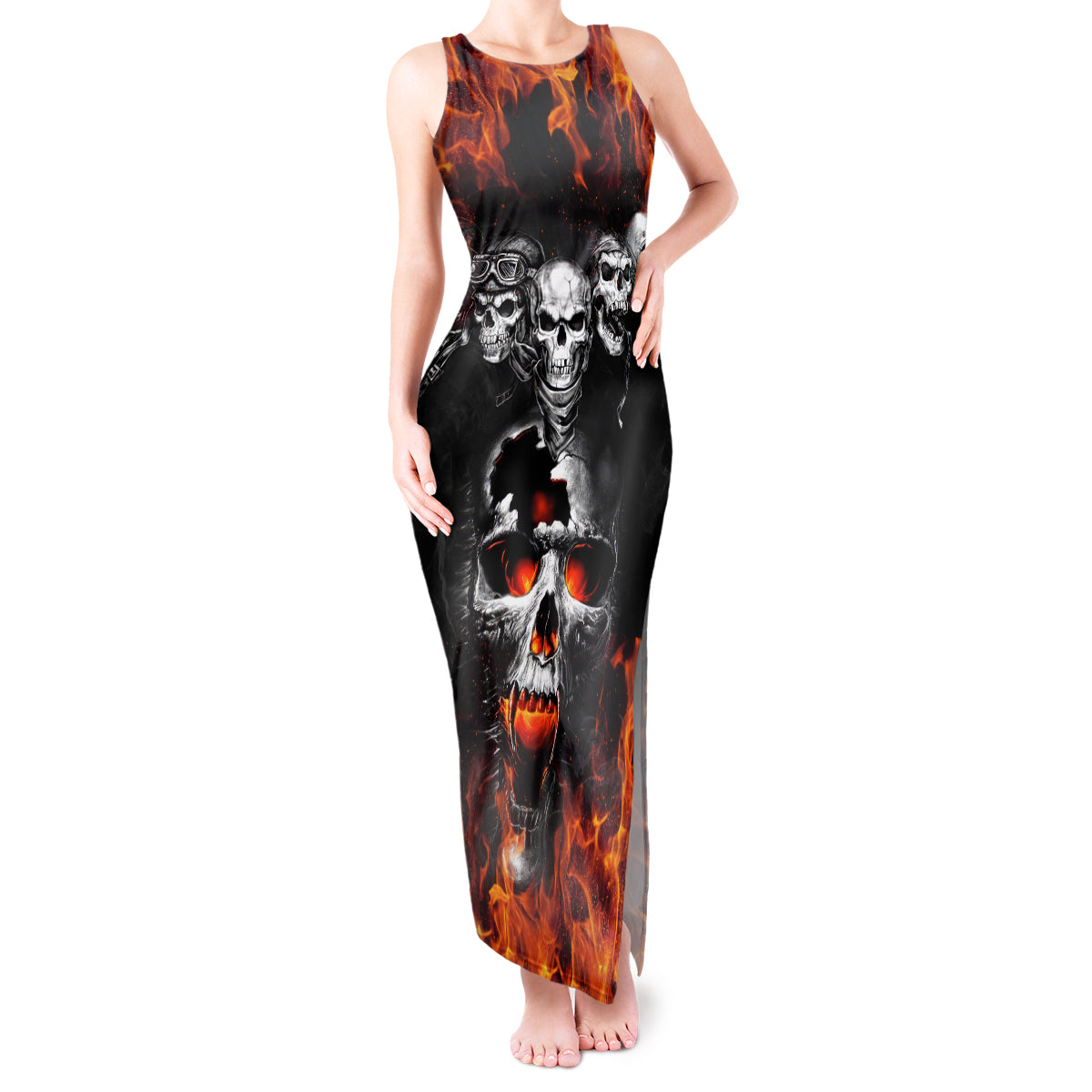 Flaming Skull Hoodie Tank Maxi Dress Spectral Pyre - Wonder Print Shop