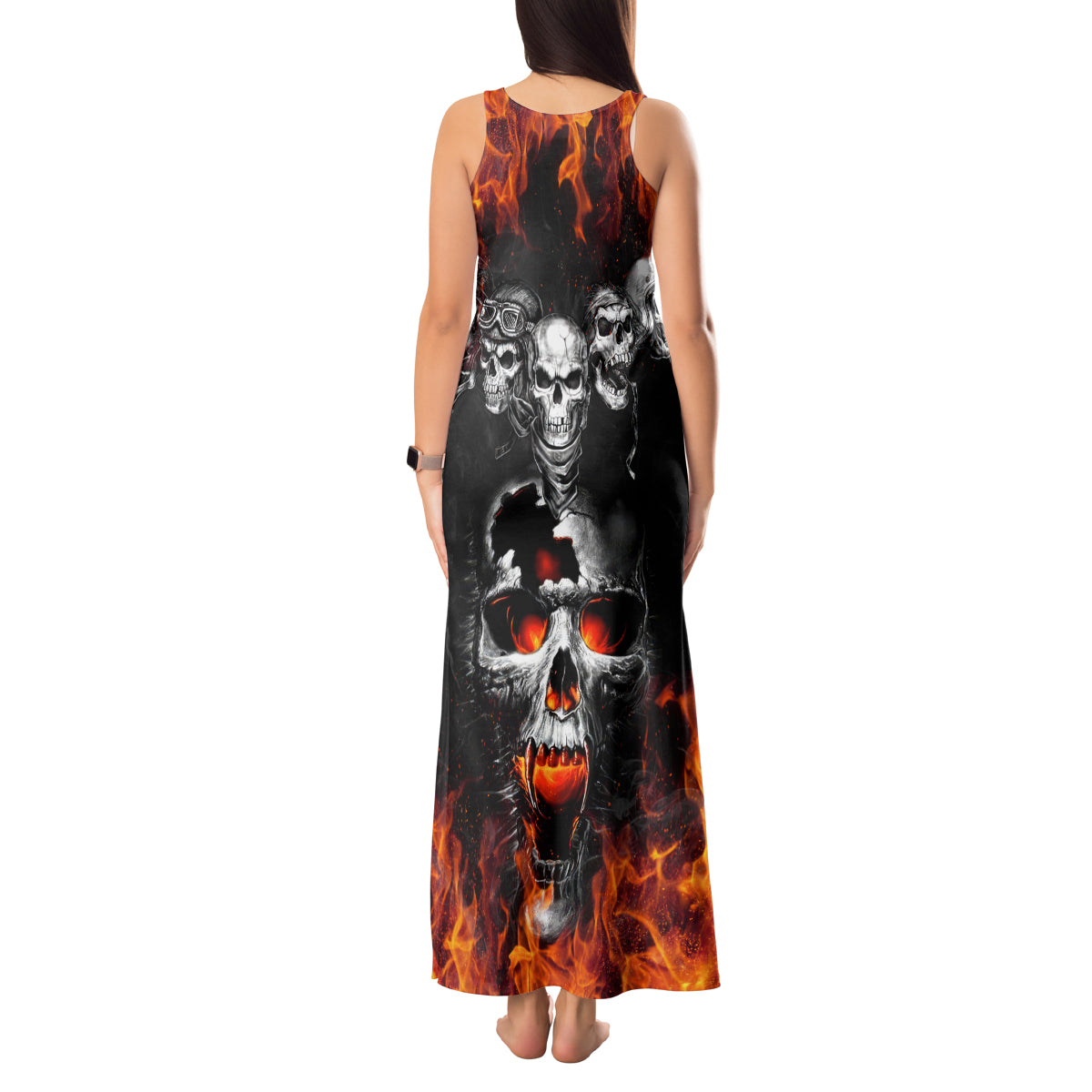 Flaming Skull Hoodie Tank Maxi Dress Spectral Pyre - Wonder Print Shop
