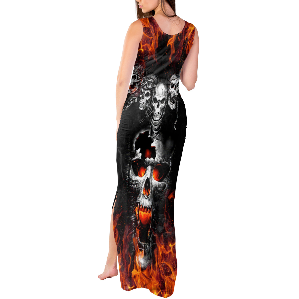Flaming Skull Hoodie Tank Maxi Dress Spectral Pyre - Wonder Print Shop