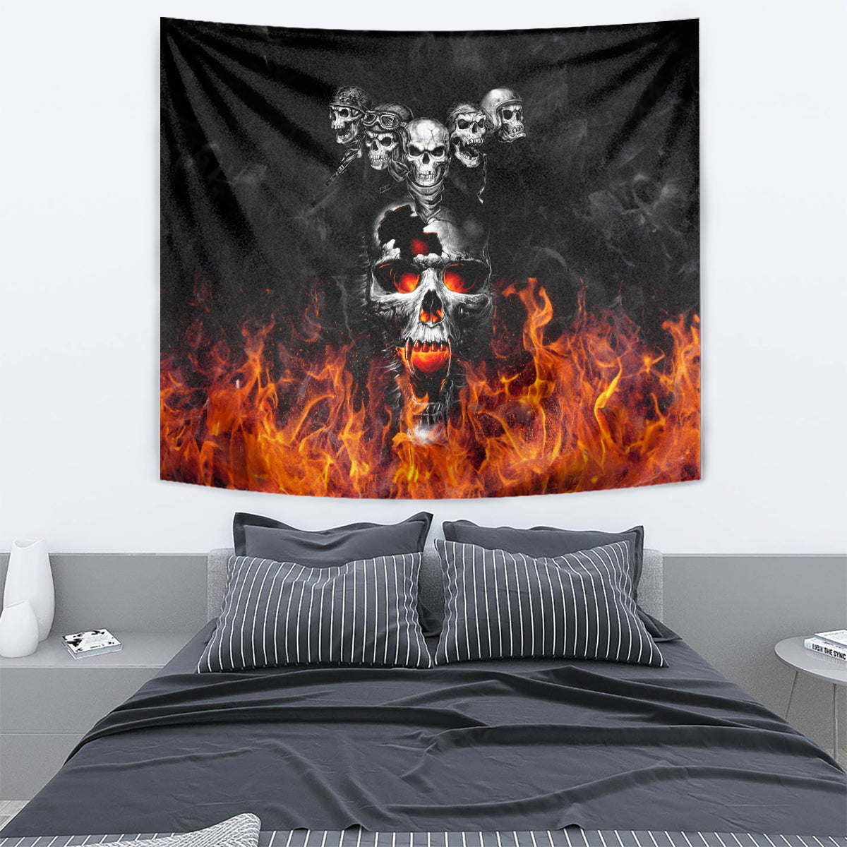 Flaming Skull Hoodie Tapestry Spectral Pyre - Wonder Print Shop