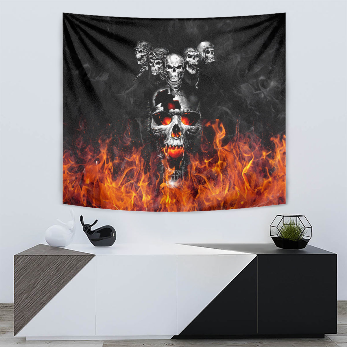 Flaming Skull Hoodie Tapestry Spectral Pyre - Wonder Print Shop