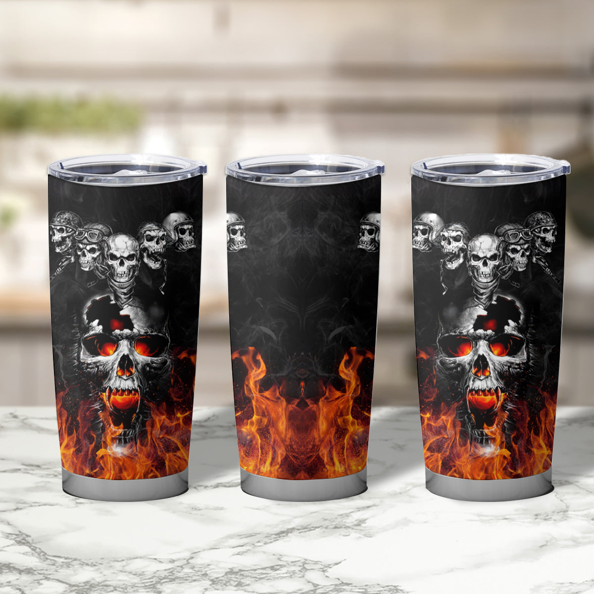 Flaming Skull Hoodie Tumbler Cup Spectral Pyre - Wonder Print Shop