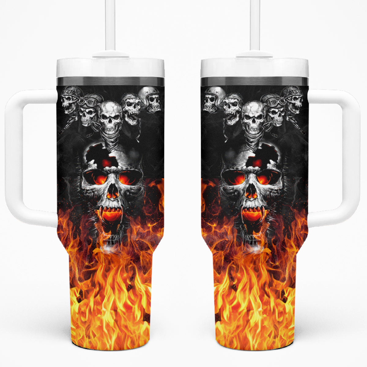 Flaming Skull Hoodie Tumbler With Handle Spectral Pyre - Wonder Print Shop