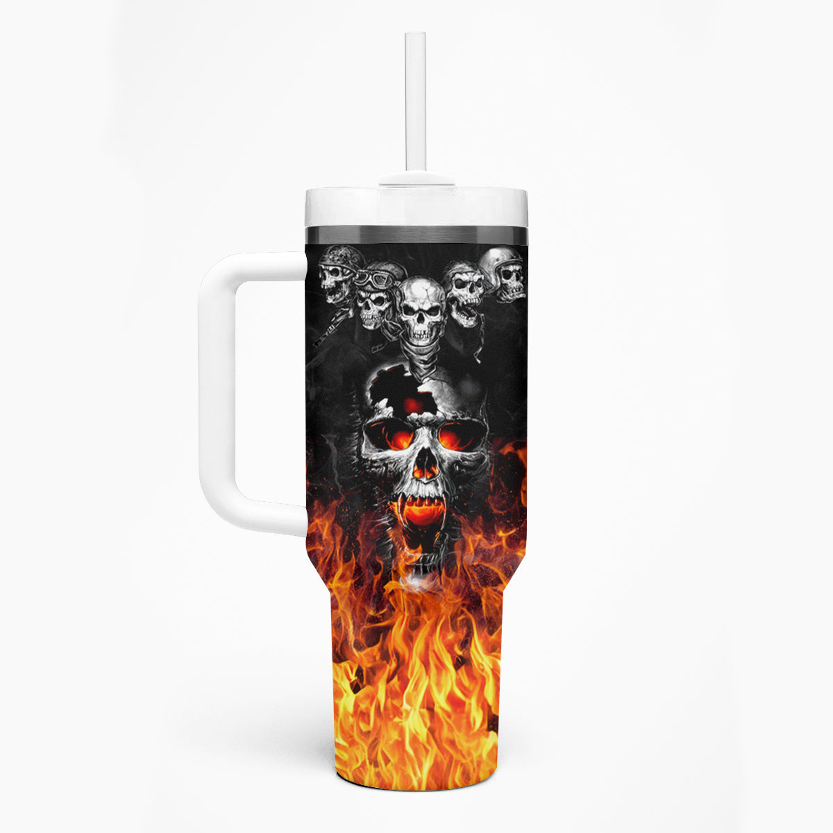 Flaming Skull Hoodie Tumbler With Handle Spectral Pyre - Wonder Print Shop