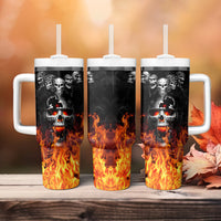 Flaming Skull Hoodie Tumbler With Handle Spectral Pyre - Wonder Print Shop