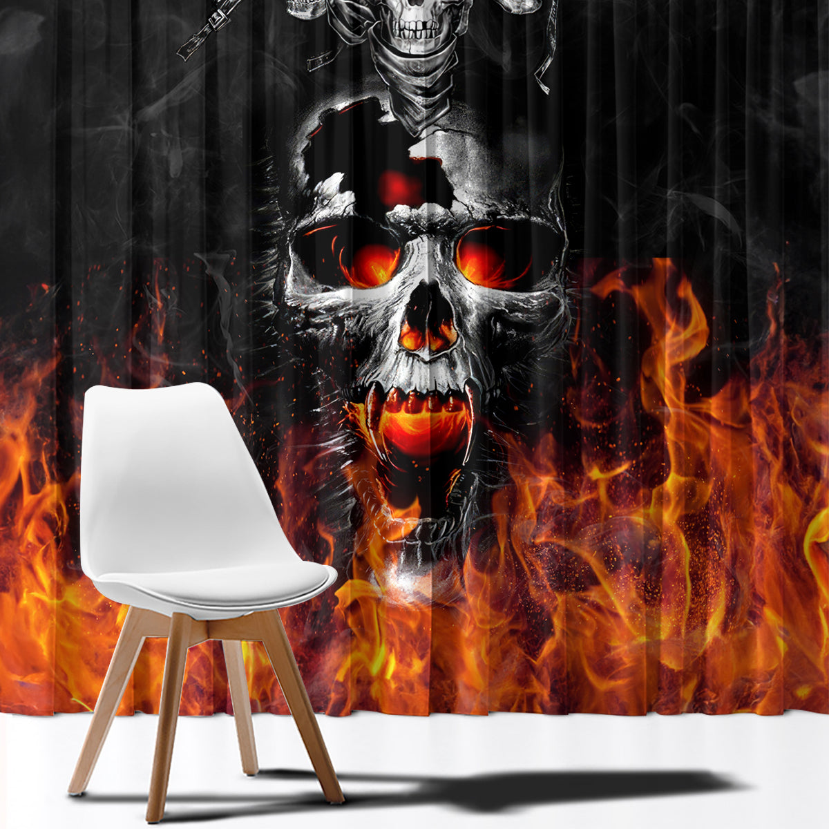 Flaming Skull Hoodie Window Curtain Spectral Pyre - Wonder Print Shop
