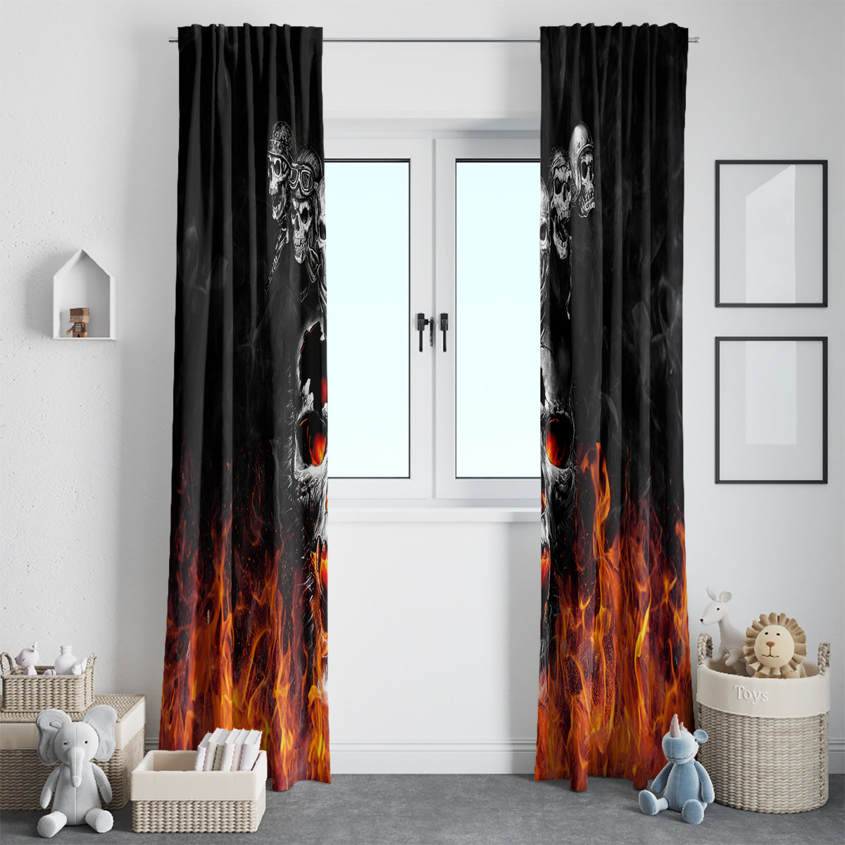 Flaming Skull Hoodie Window Curtain Spectral Pyre - Wonder Print Shop