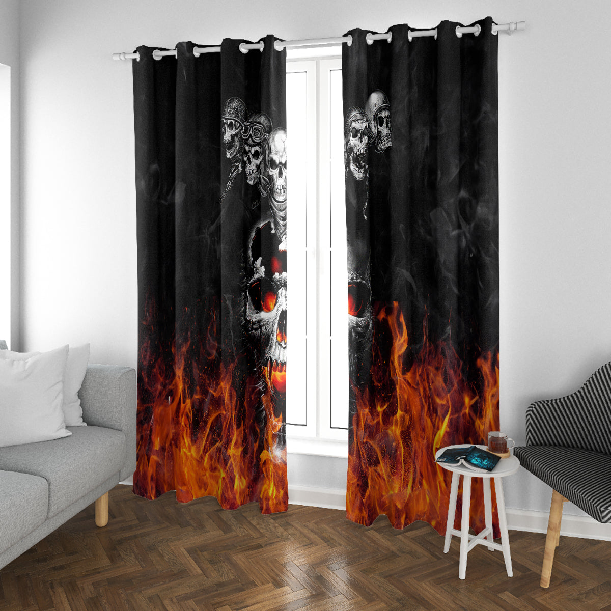 Flaming Skull Hoodie Window Curtain Spectral Pyre - Wonder Print Shop