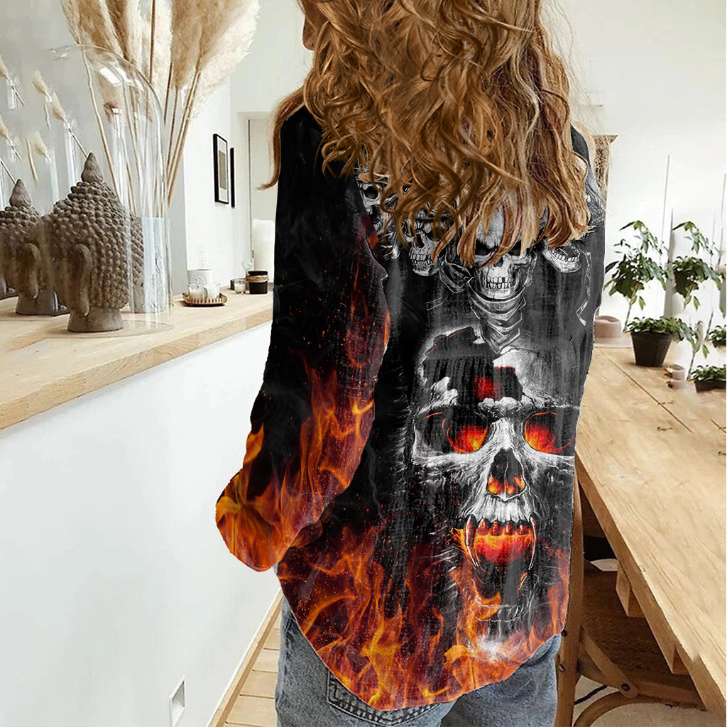 Flaming Skull Hoodie Women Casual Shirt Spectral Pyre - Wonder Print Shop