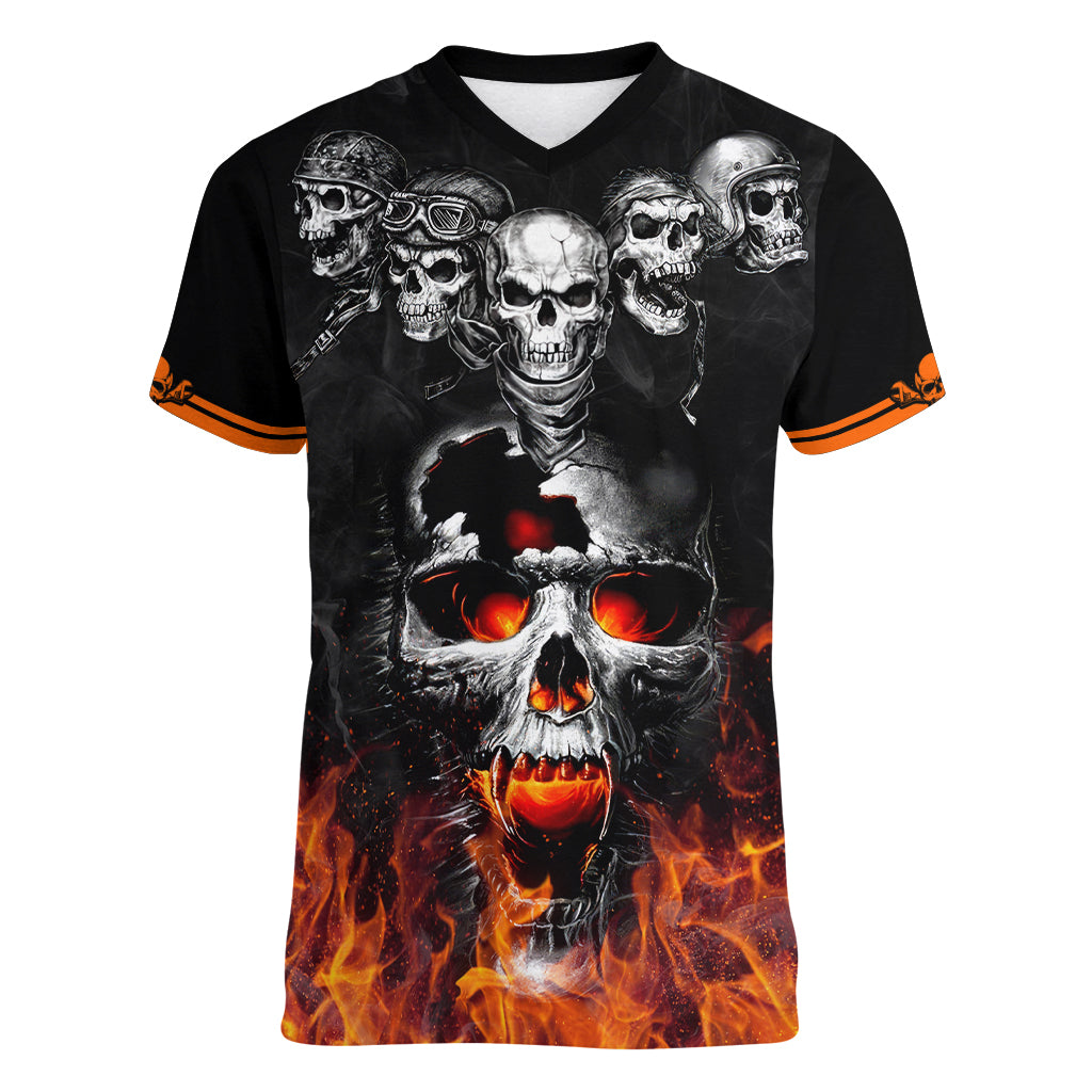 Flaming Skull Hoodie Women V Neck T Shirt Spectral Pyre - Wonder Print Shop