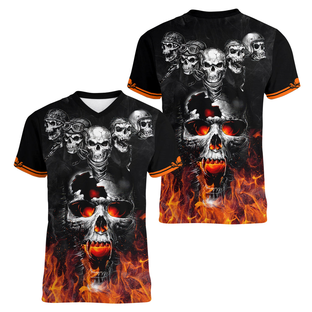Flaming Skull Hoodie Women V Neck T Shirt Spectral Pyre - Wonder Print Shop