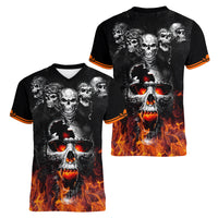 Flaming Skull Hoodie Women V Neck T Shirt Spectral Pyre - Wonder Print Shop