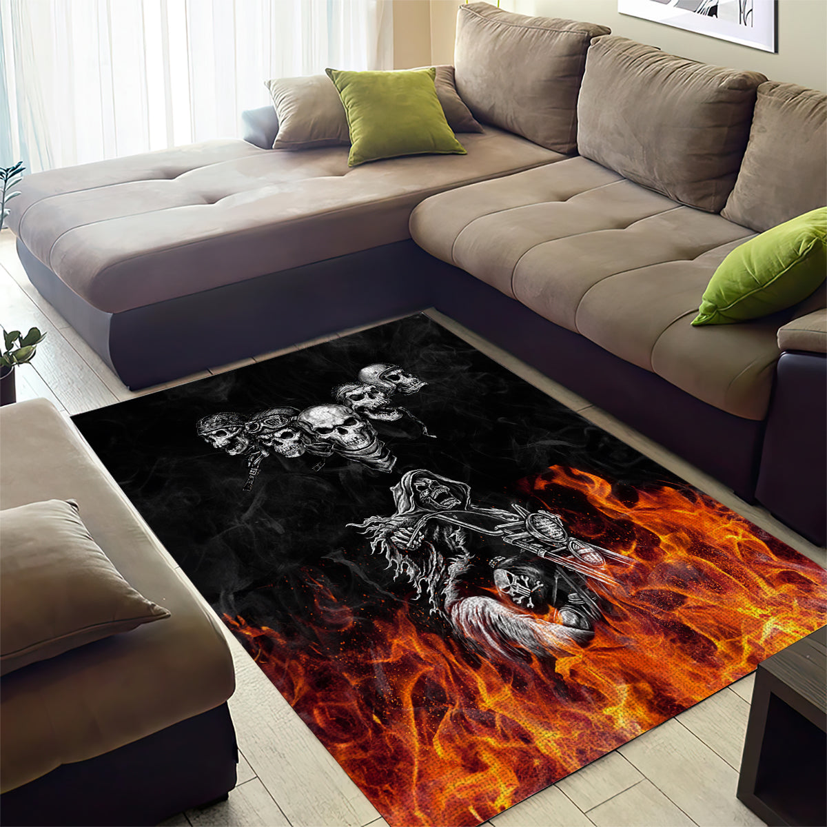 Skull Area Rug Five Skull With Motocycle - Wonder Print Shop