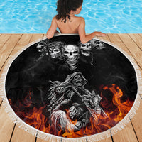 Skull Beach Blanket Five Skull With Motocycle - Wonder Print Shop