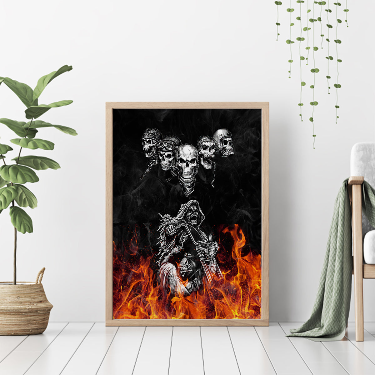 Skull Canvas Wall Art Five Skull With Motocycle - Wonder Print Shop