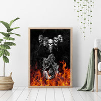 Skull Canvas Wall Art Five Skull With Motocycle - Wonder Print Shop