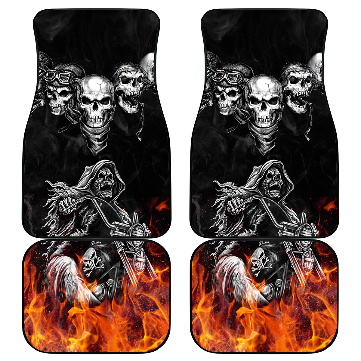Skull Car Mats Five Skull With Motocycle - Wonder Print Shop