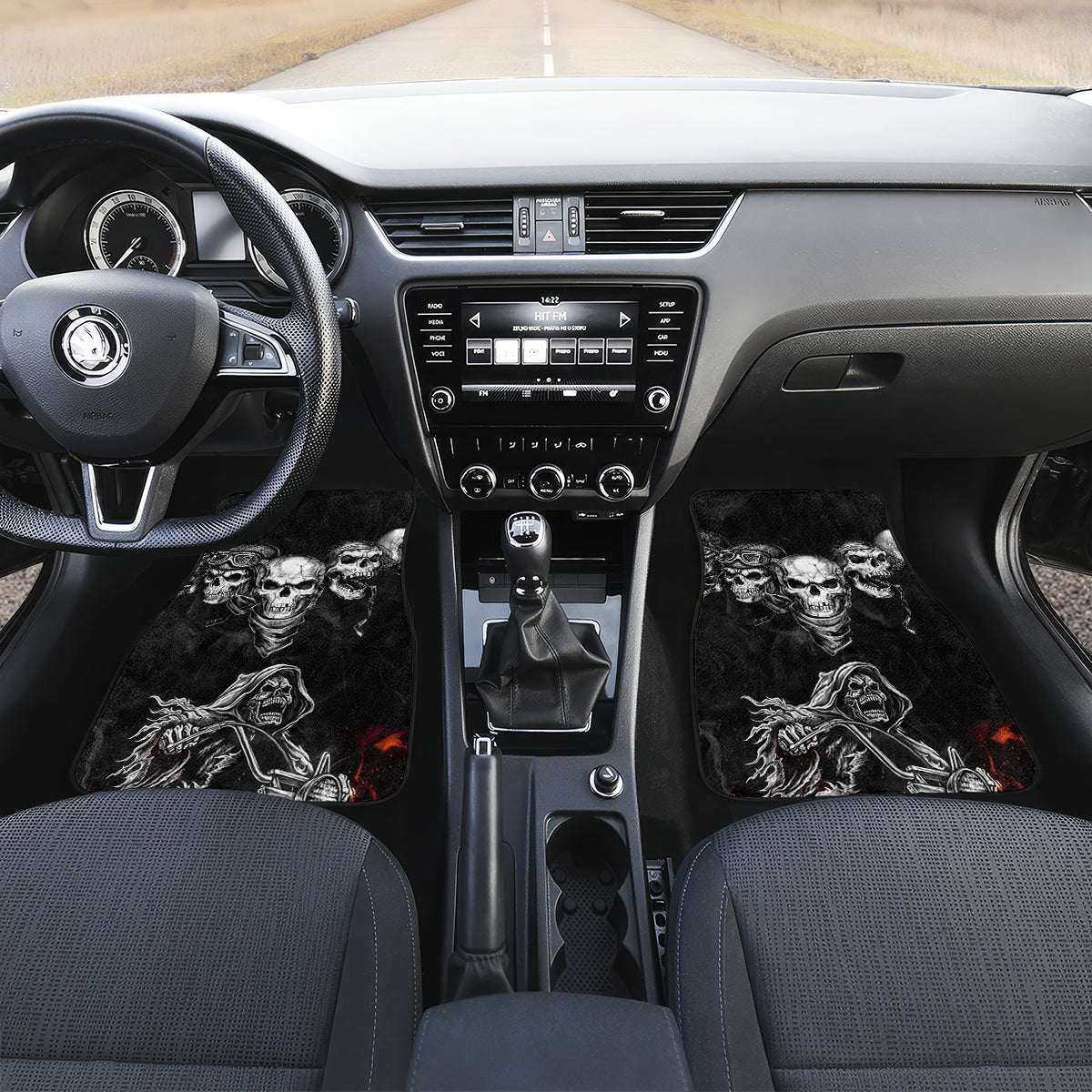 Skull Car Mats Five Skull With Motocycle - Wonder Print Shop