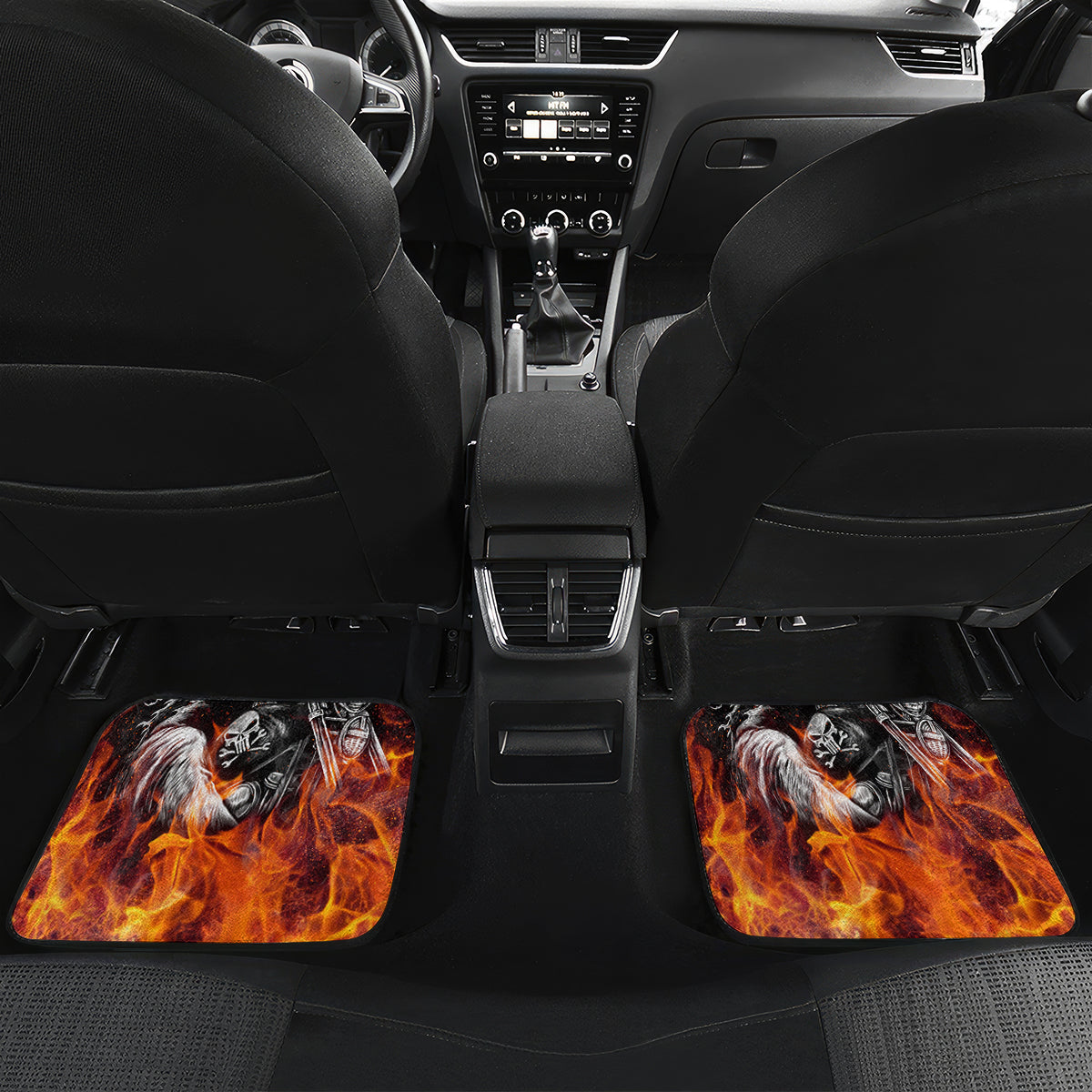 Skull Car Mats Five Skull With Motocycle - Wonder Print Shop