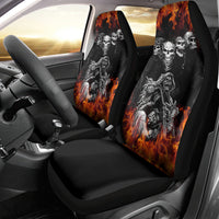 Skull Car Seat Cover Five Skull With Motocycle - Wonder Print Shop