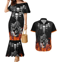 Skull Couples Matching Mermaid Dress And Hawaiian Shirt Five Skull With Motocycle - Wonder Print Shop