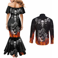 Skull Couples Matching Mermaid Dress and Long Sleeve Button Shirts Five Skull With Motocycle DT01
