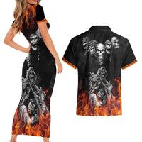 Skull Couples Matching Short Sleeve Bodycon Dress and Hawaiian Shirt Five Skull With Motocycle - Wonder Print Shop