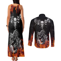 Skull Couples Matching Tank Maxi Dress and Long Sleeve Button Shirts Five Skull With Motocycle - Wonder Print Shop