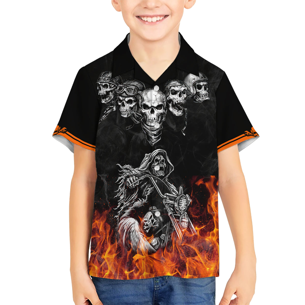 Skull Hawaiian Shirt Five Skull With Motocycle - Wonder Print Shop