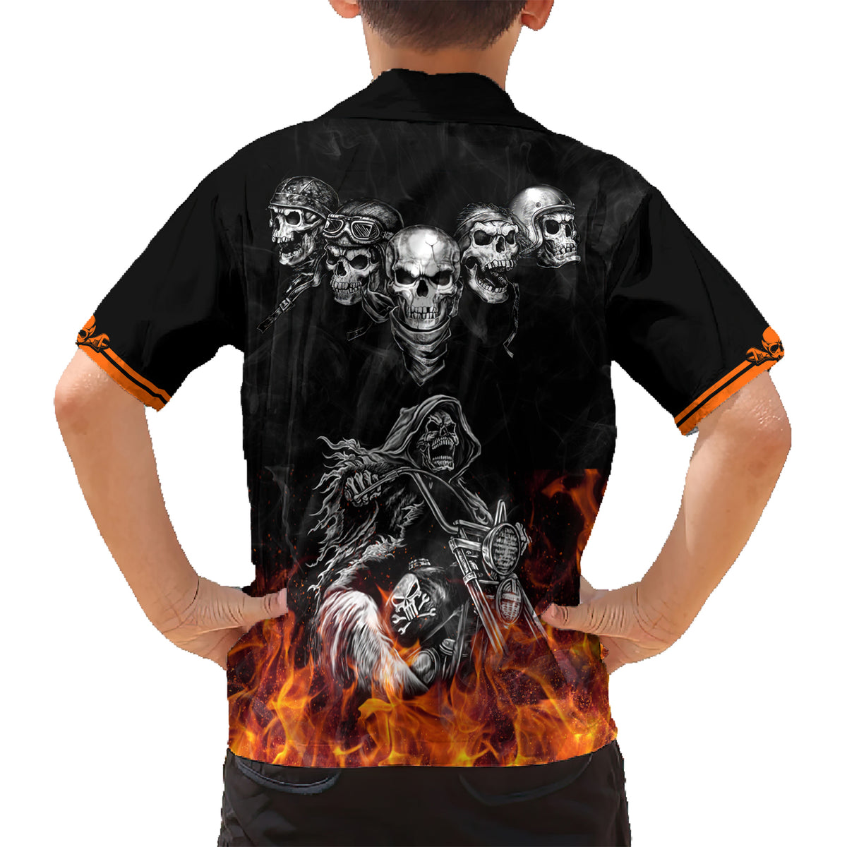 Skull Hawaiian Shirt Five Skull With Motocycle - Wonder Print Shop