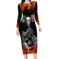Skull Long Sleeve Bodycon Dress Five Skull With Motocycle - Wonder Print Shop