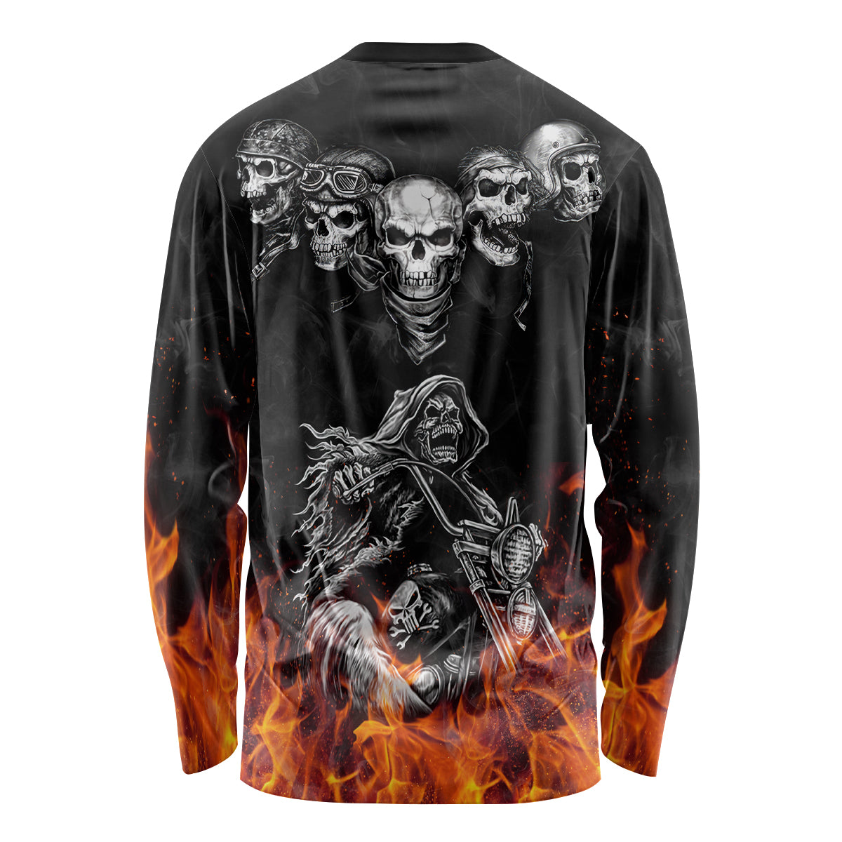 Skull Long Sleeve Shirt Five Skull With Motocycle - Wonder Print Shop