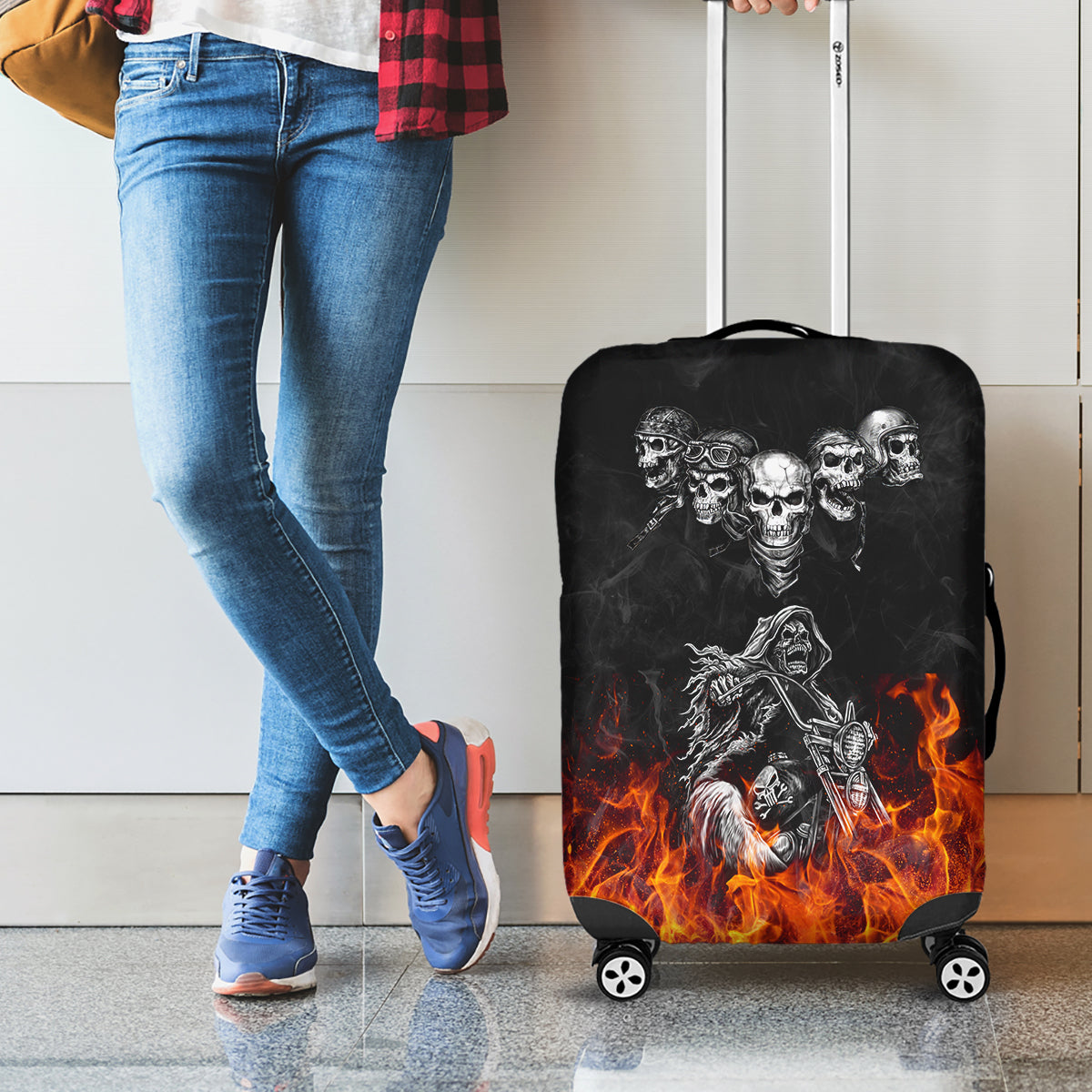 Skull Luggage Cover Five Skull With Motocycle - Wonder Print Shop