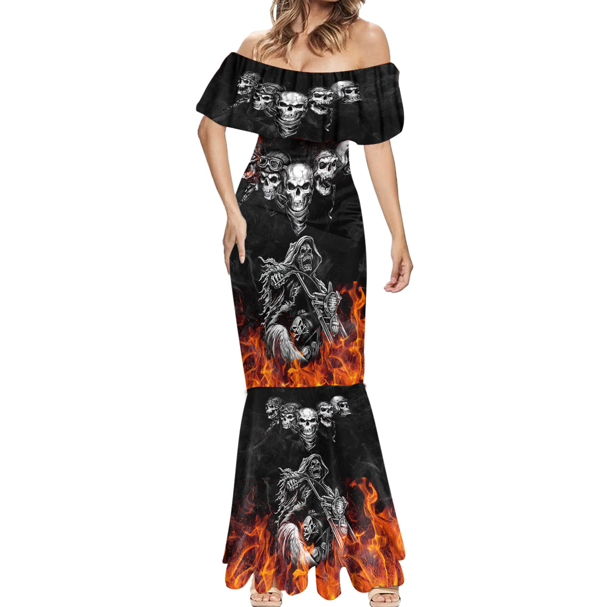 Skull Mermaid Dress Five Skull With Motocycle - Wonder Print Shop