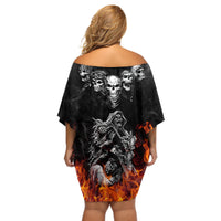 Skull Off Shoulder Short Dress Five Skull With Motocycle - Wonder Print Shop